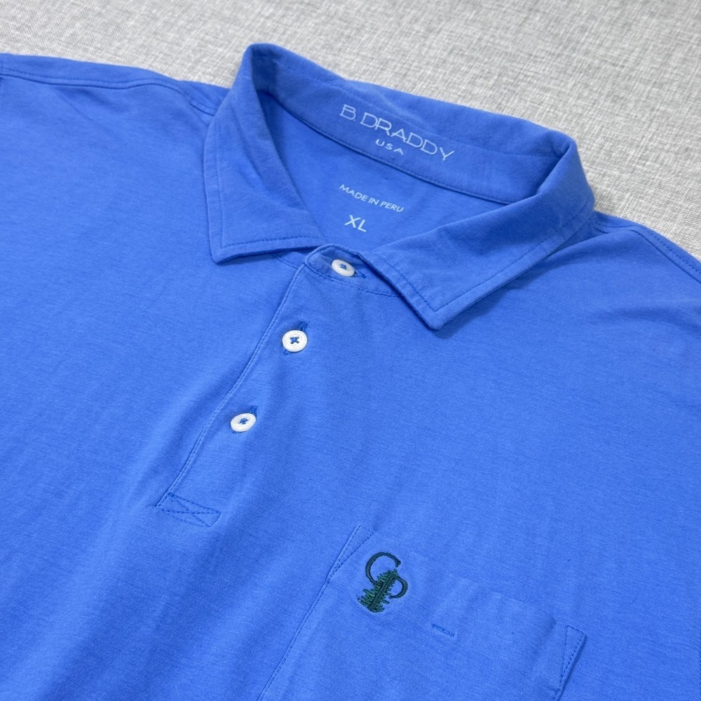 B. Draddy Calusa Pines Golf Polo Shirt Mens XL Blue Pima Cotton Spandex Pocket
